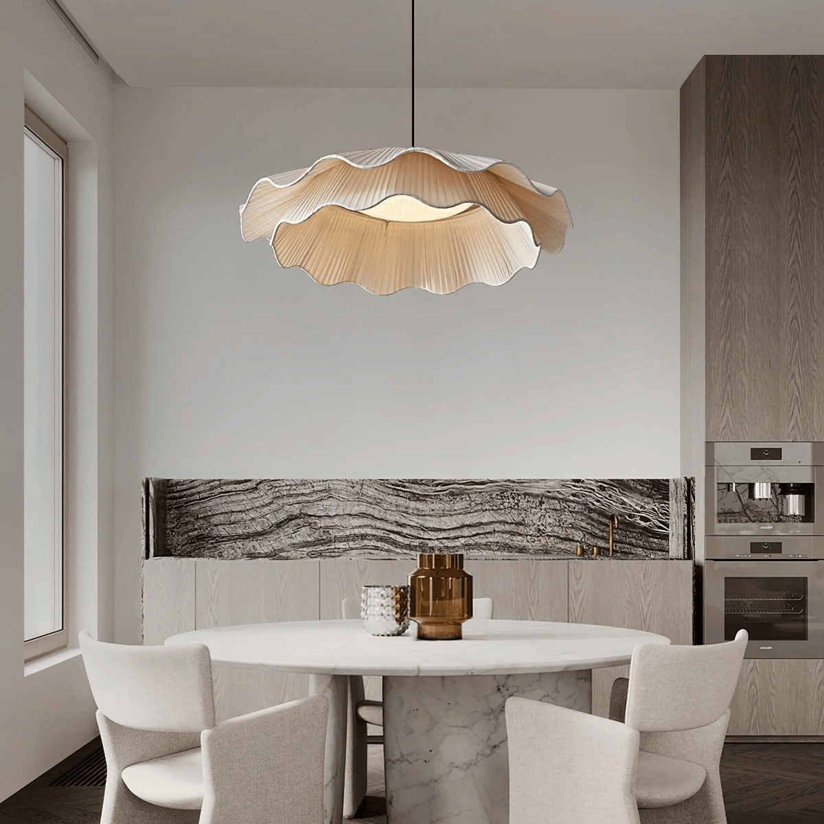 Ellorel Elegance Wave Messing-Stoff Pendelleuchte