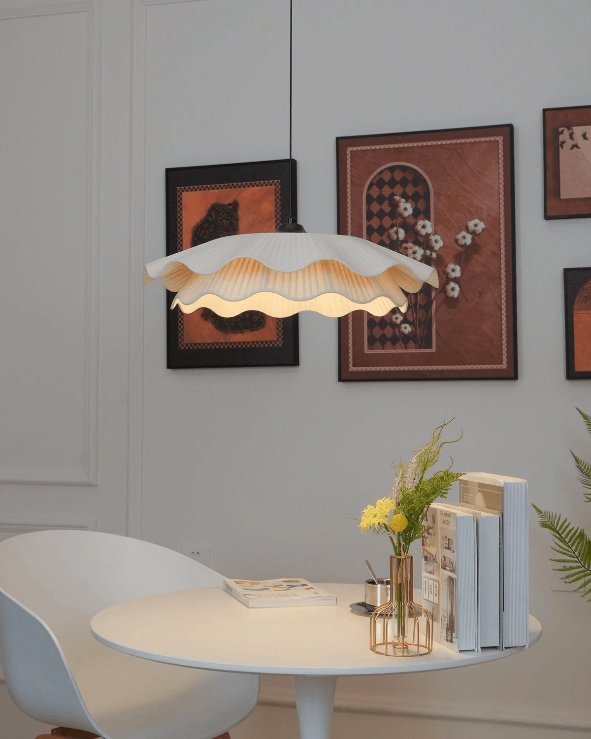 Ellorel Elegance Wave Messing-Stoff Pendelleuchte
