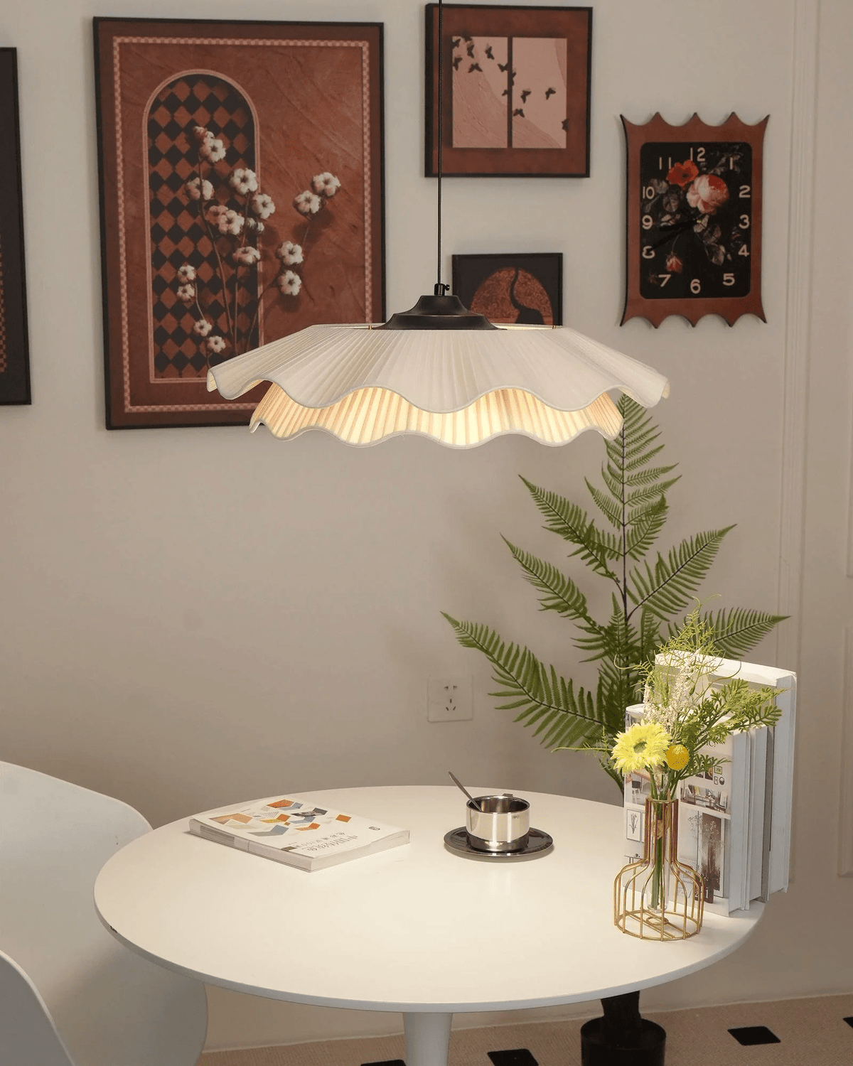 Ellorel Elegance Wave Messing-Stoff Pendelleuchte