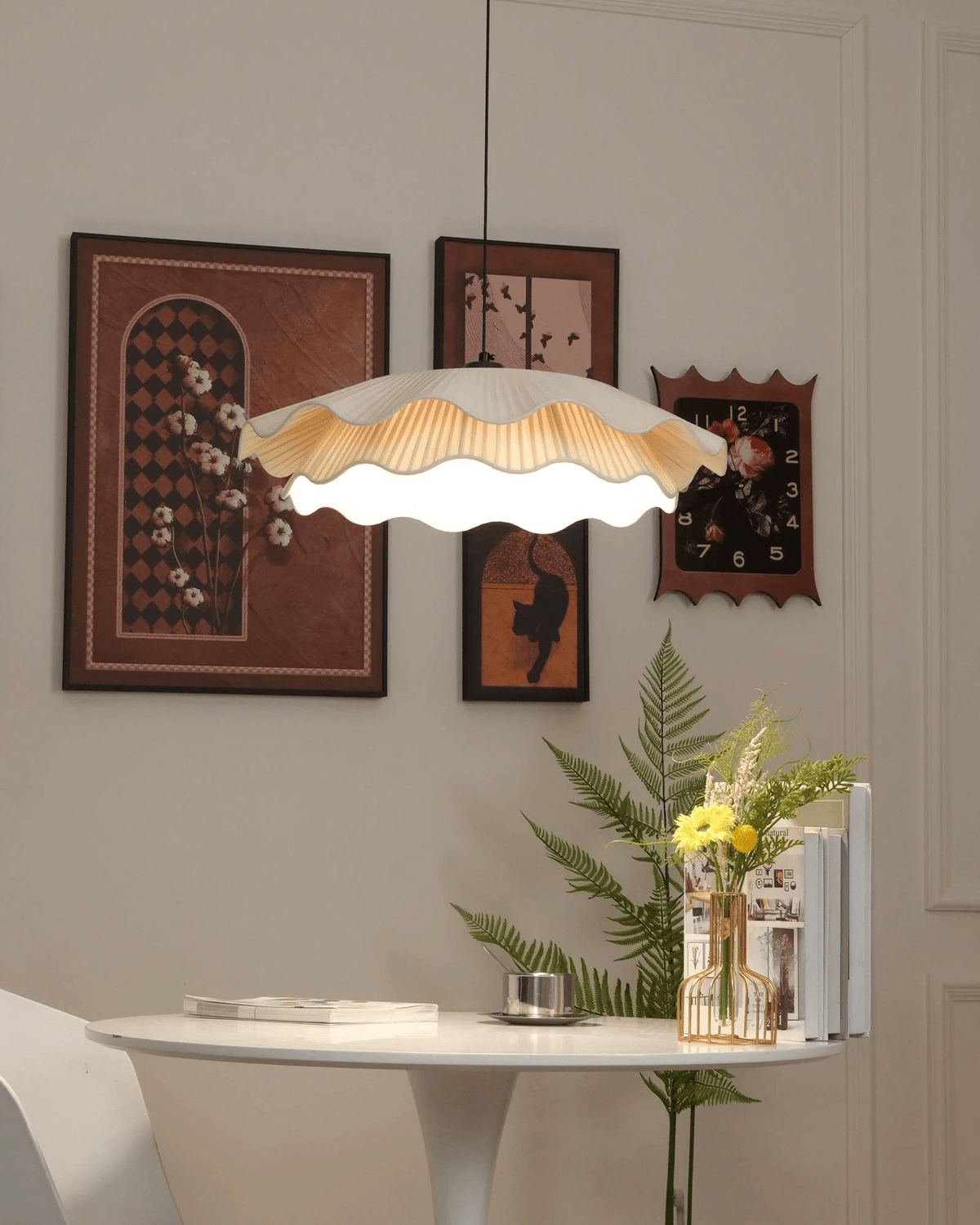 Ellorel Elegance Wave Messing-Stoff Pendelleuchte