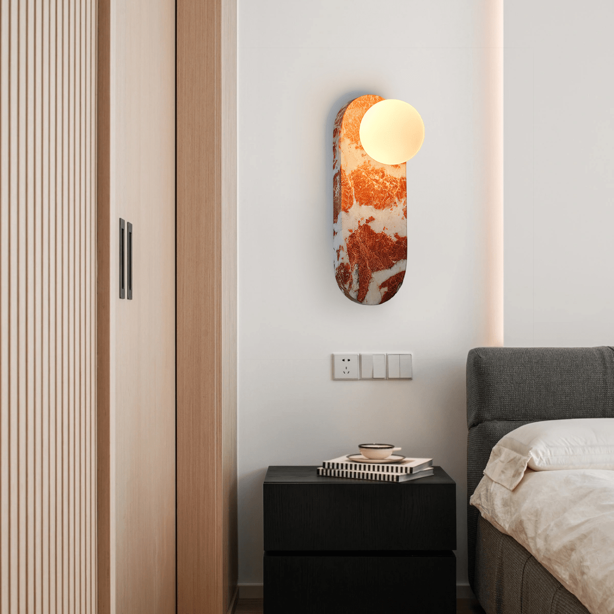 Sysolion zeitgenössische minimalistische Wandleuchte aus Glas und Marmor