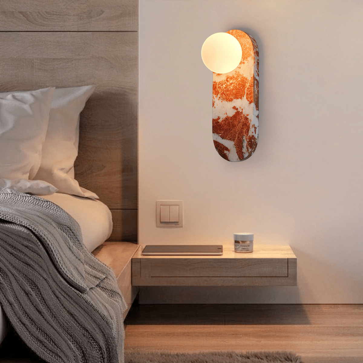 Sysolion zeitgenössische minimalistische Wandleuchte aus Glas und Marmor