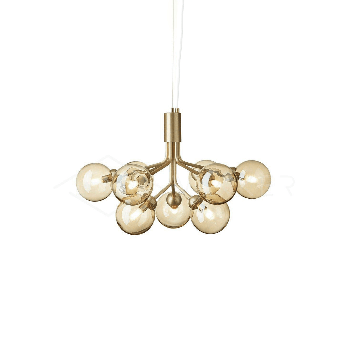 Eirelelle Pendelleuchte mit Glas-Kugel-Cluster in Messing