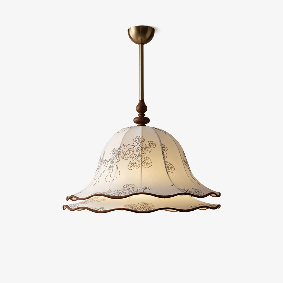 Ilsilis traditionelle Eleganz Blumengestellter Stoff-Holz-Pendelleuchte