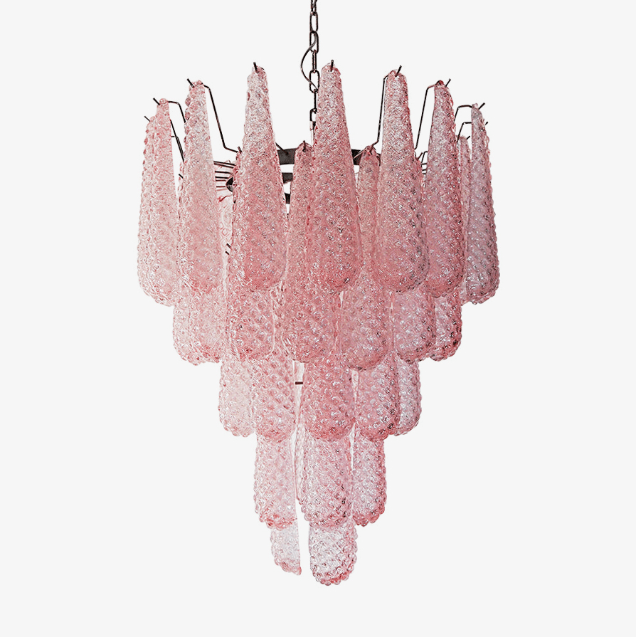 Veliena Kronleuchter Rosa Tropfen Murano-Glas Diamantmuster Wasserfall