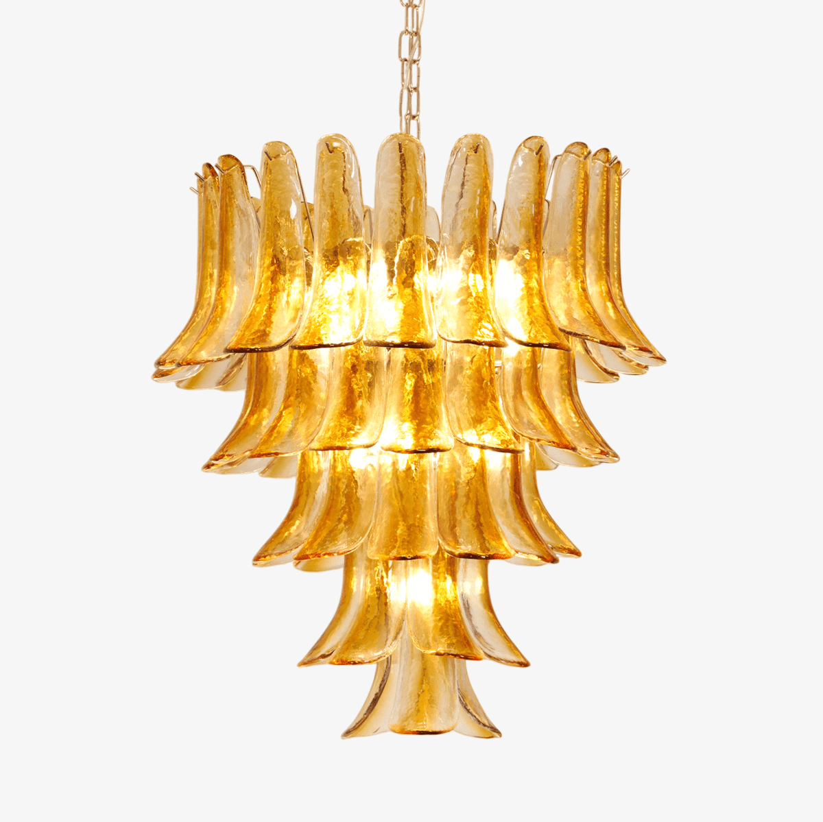 Liorisissa Kronleuchter Bernsteinfarben Lily Murano-Glas gestaffelter Mittelpunkt