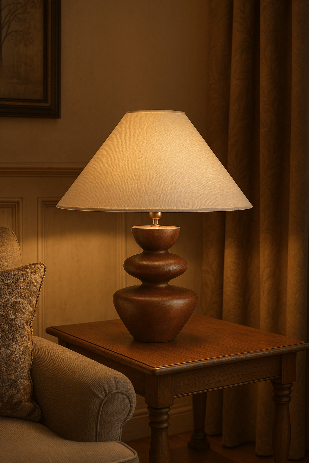 Joanne Tischlampe aus Holz im Vintage-Stil
