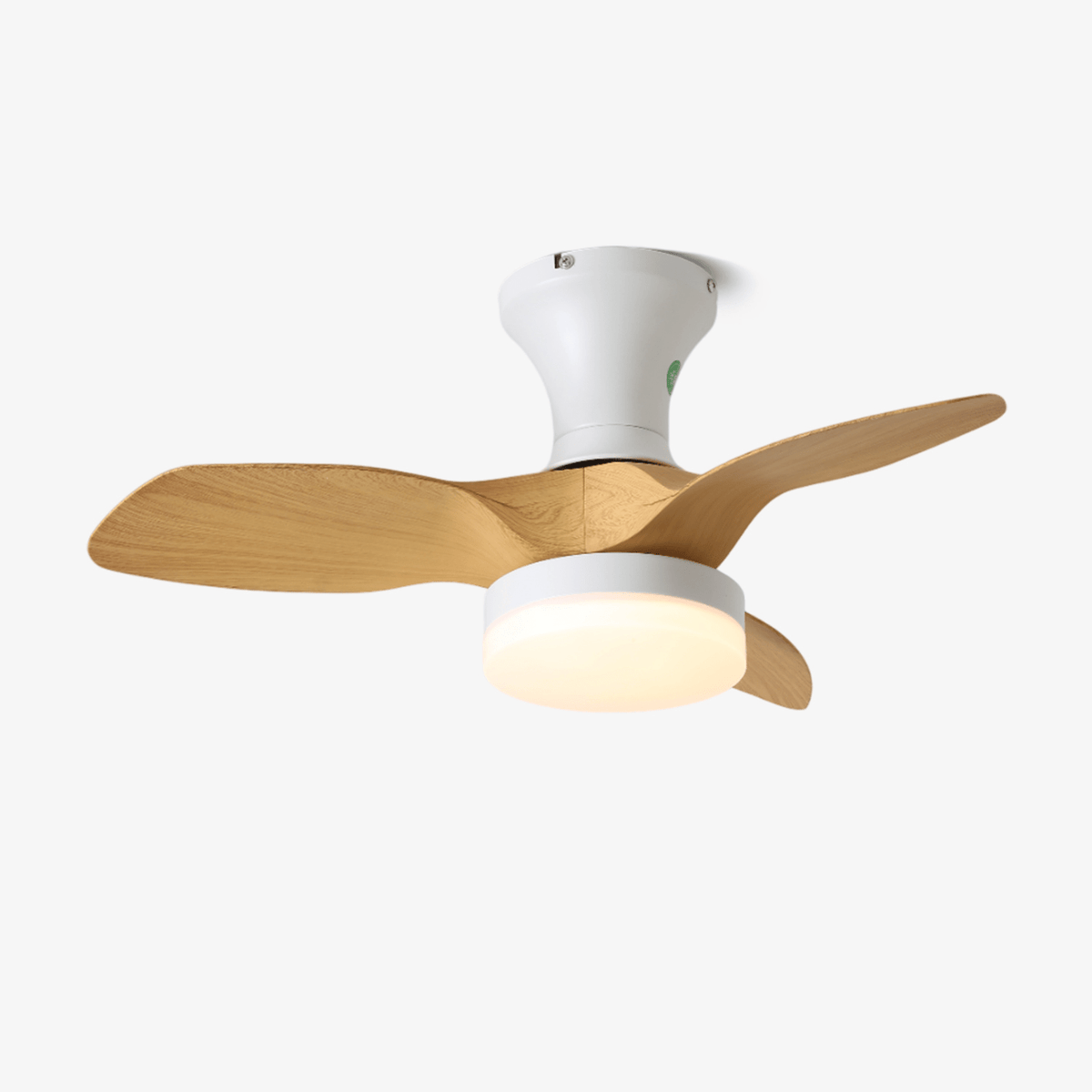 Syliseon Deckenventilator mit Beleuchtung aus weißem Holz im minimalistischen Stil