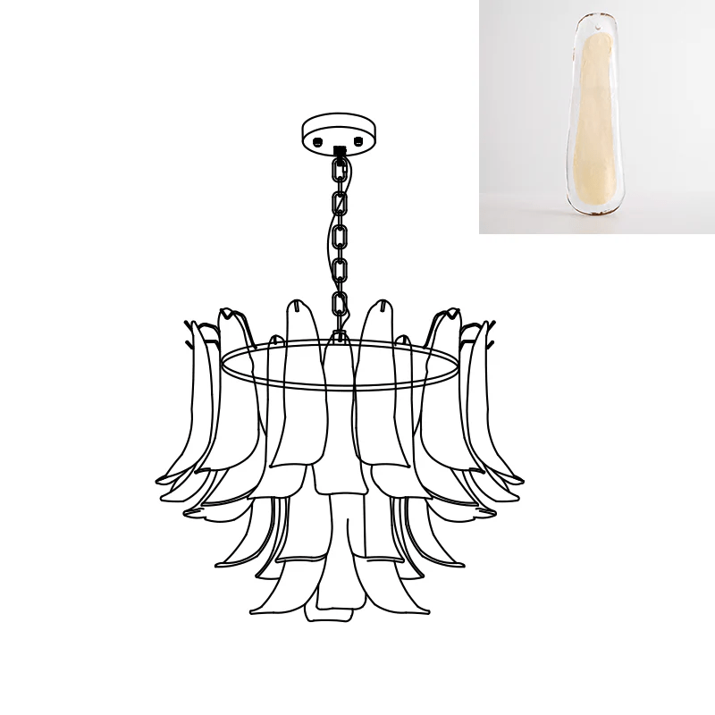 Elvess Kronleuchter Murano-Glas-Blätter Gold