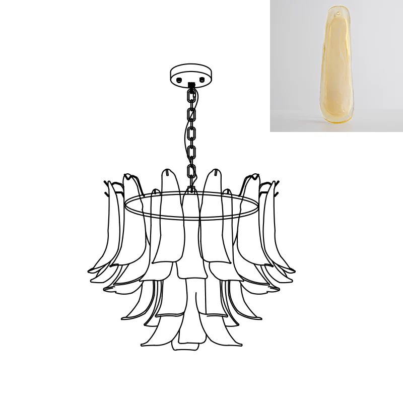Elvess Kronleuchter Murano-Glas-Blätter Gold