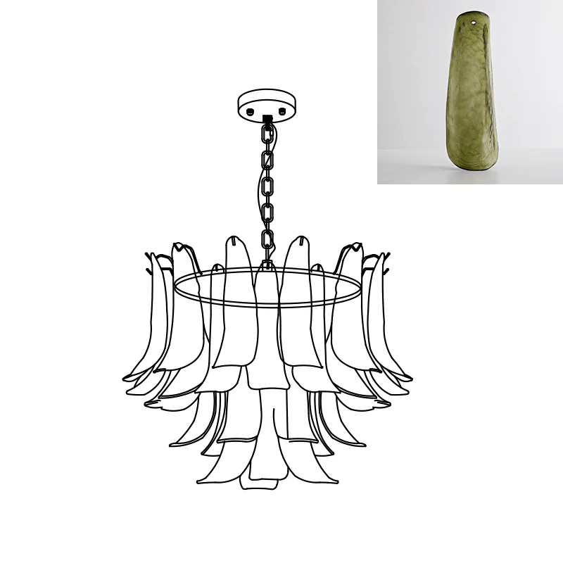 Elvess Kronleuchter Murano-Glas-Blätter Gold