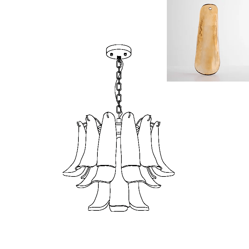 Elvess Kronleuchter Murano-Glas-Blätter Gold