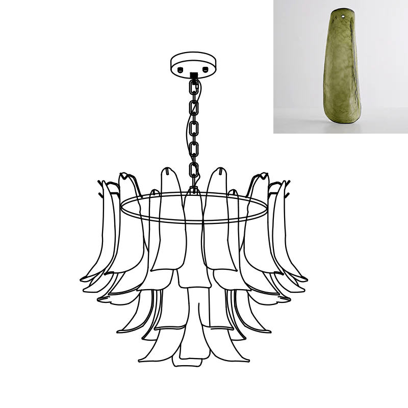 Elvess Kronleuchter Murano-Glas-Blätter Gold