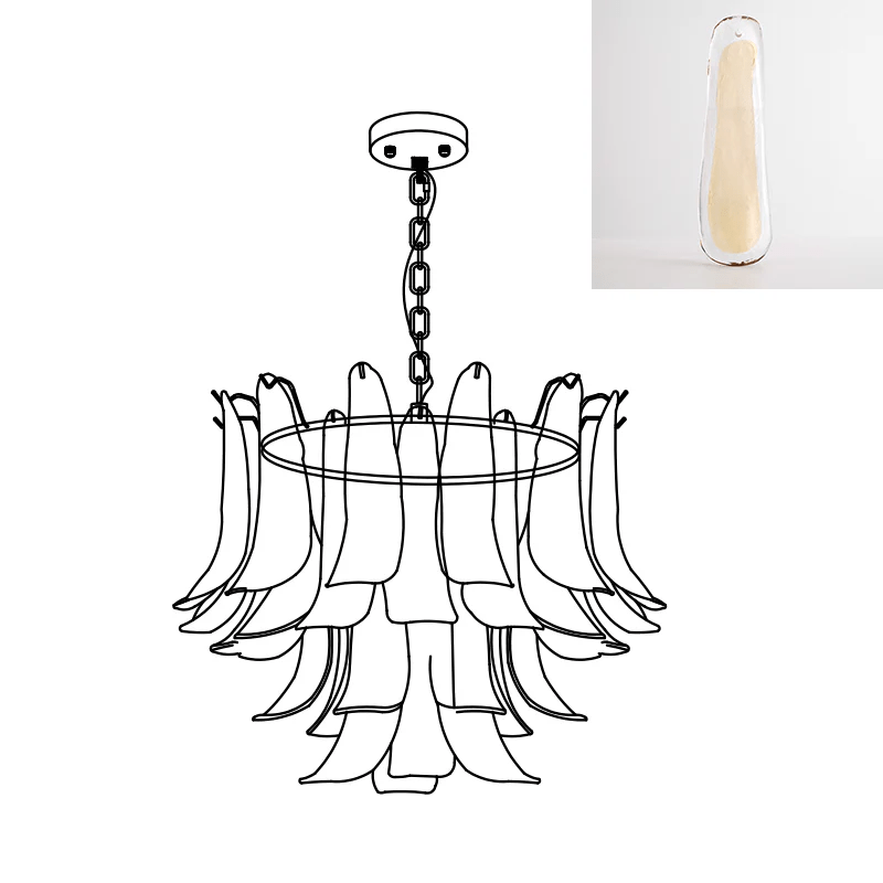 Elvess Kronleuchter Murano-Glas-Blätter Gold