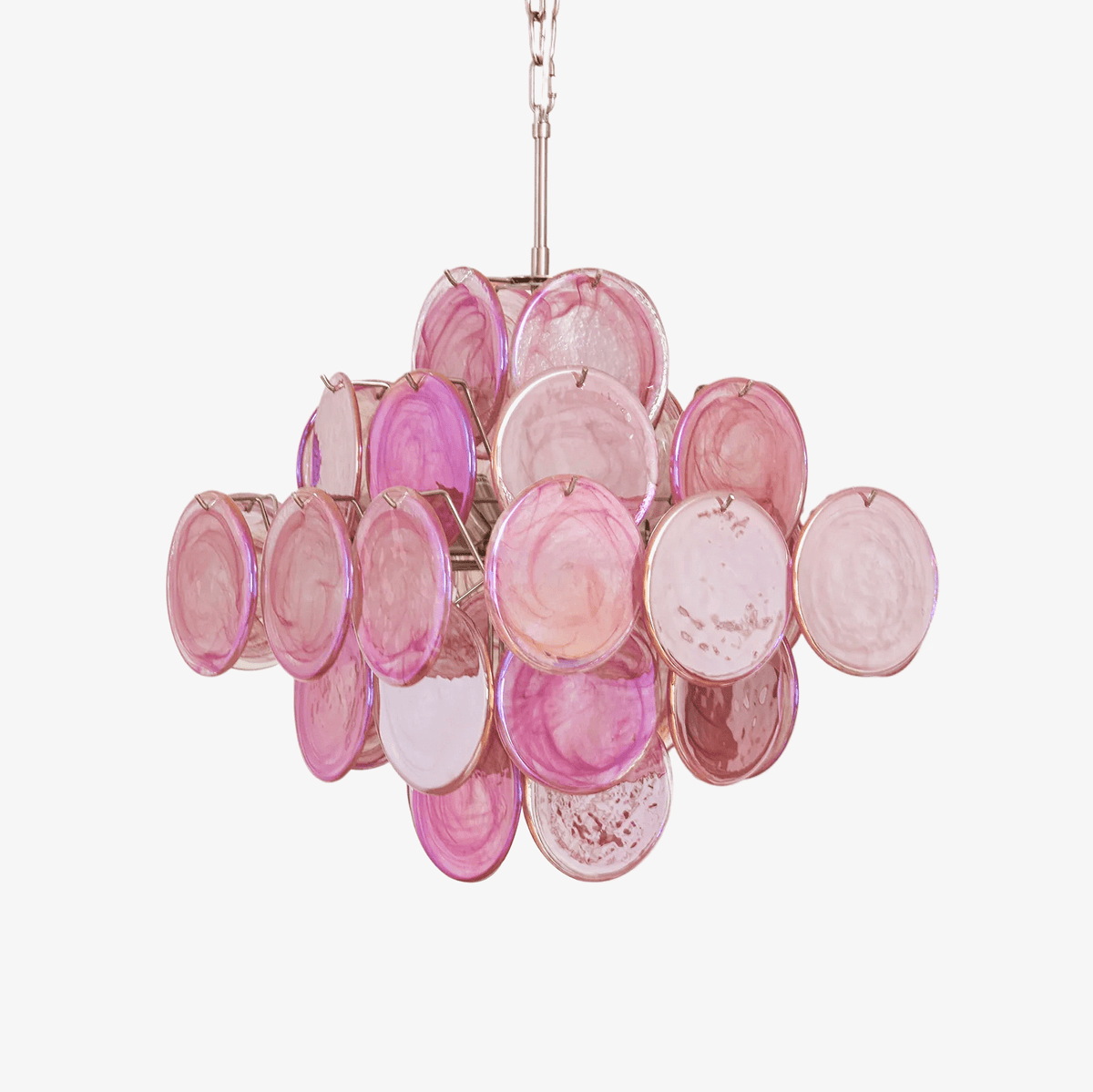 Celeian Kronleuchter aus rosa irisierendem Glas in geschichteter romantischer Form