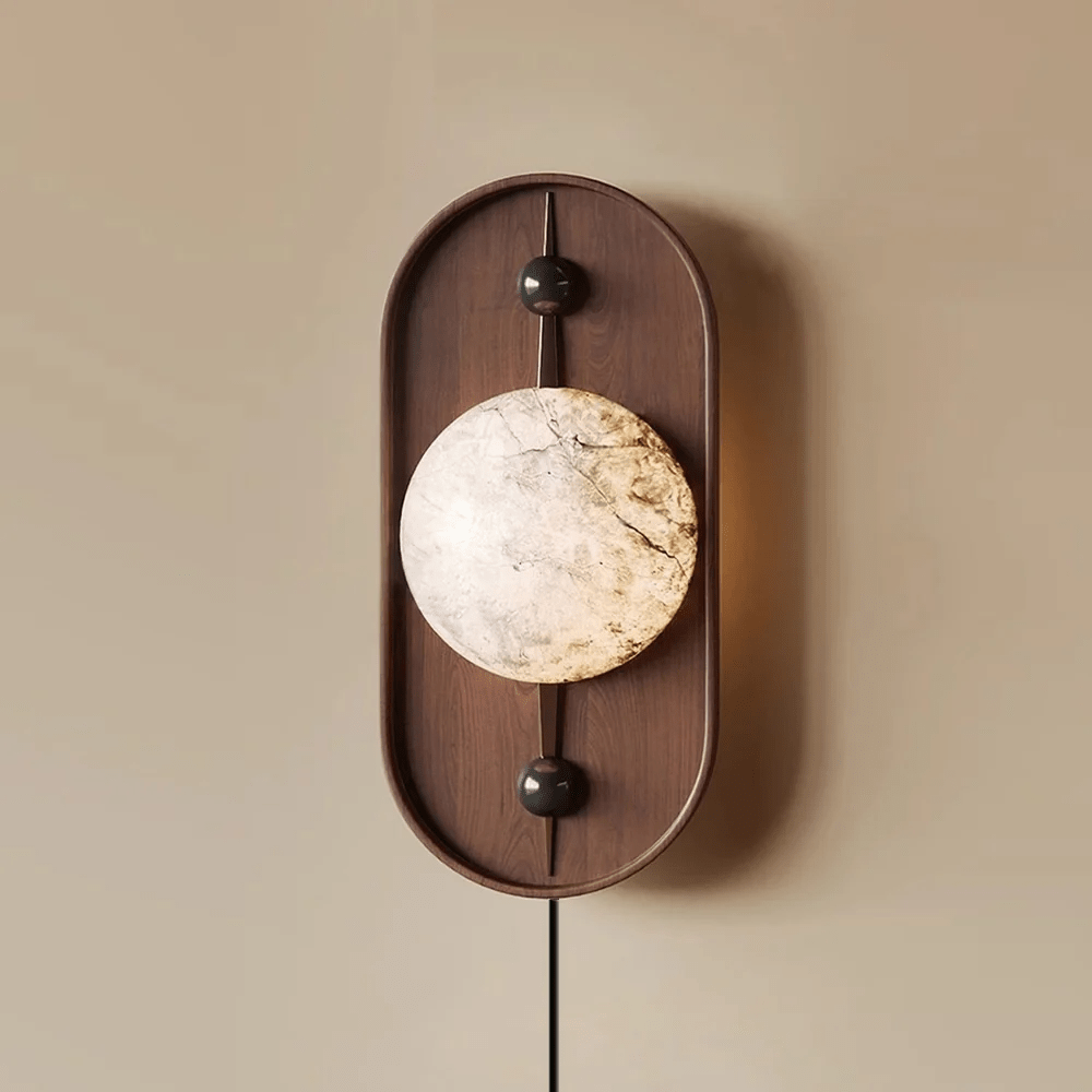 Nivuielle Oval Alabaster Holz Wandleuchte