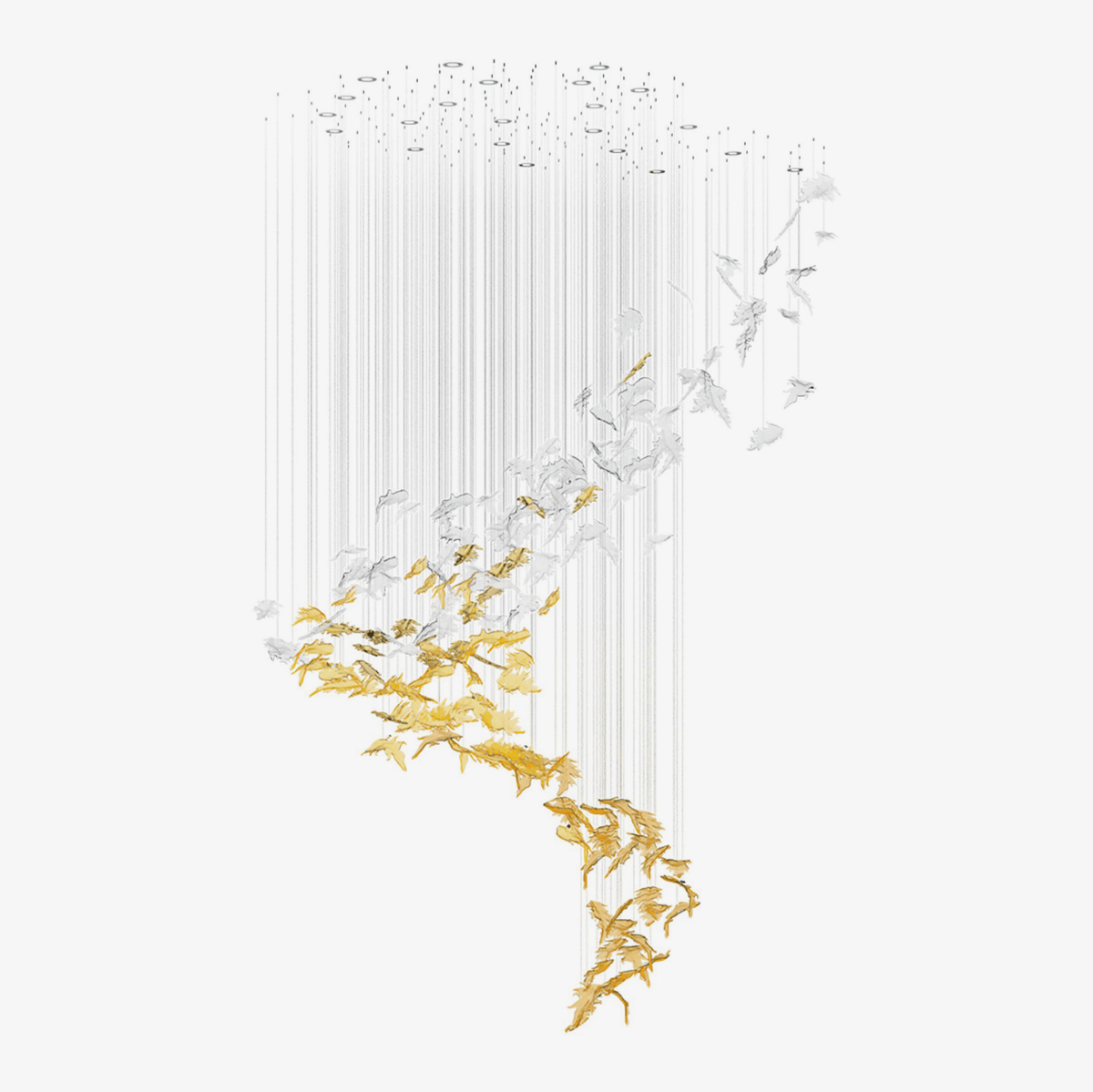 Cosolion Bird Kronleuchter aus Bernstein und transparentem Glas