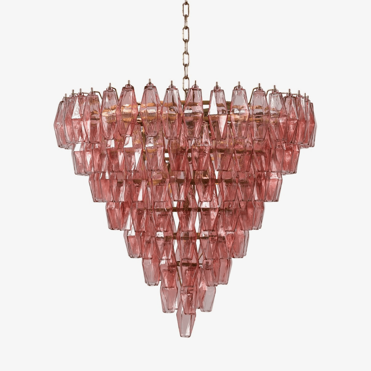 Eirenora Kronleuchter aus rosa facettiertem Glas in Schichtbauweise Vintage