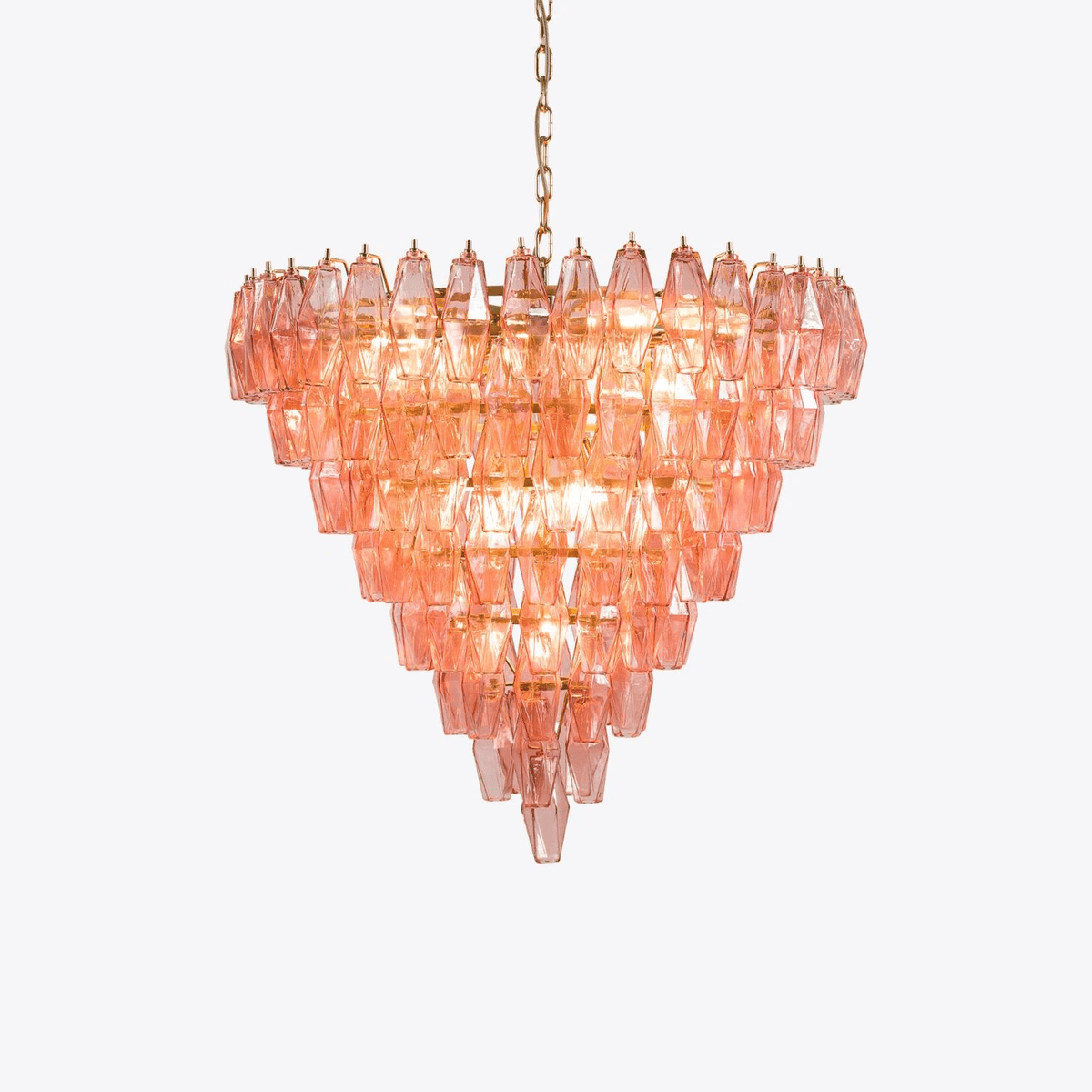 Eirenora Kronleuchter aus rosa facettiertem Glas in Schichtbauweise Vintage