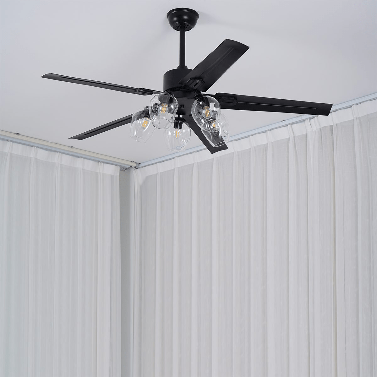 Zazoren Vintage Schwarz Glas Deckenventilator mit Beleuchtung