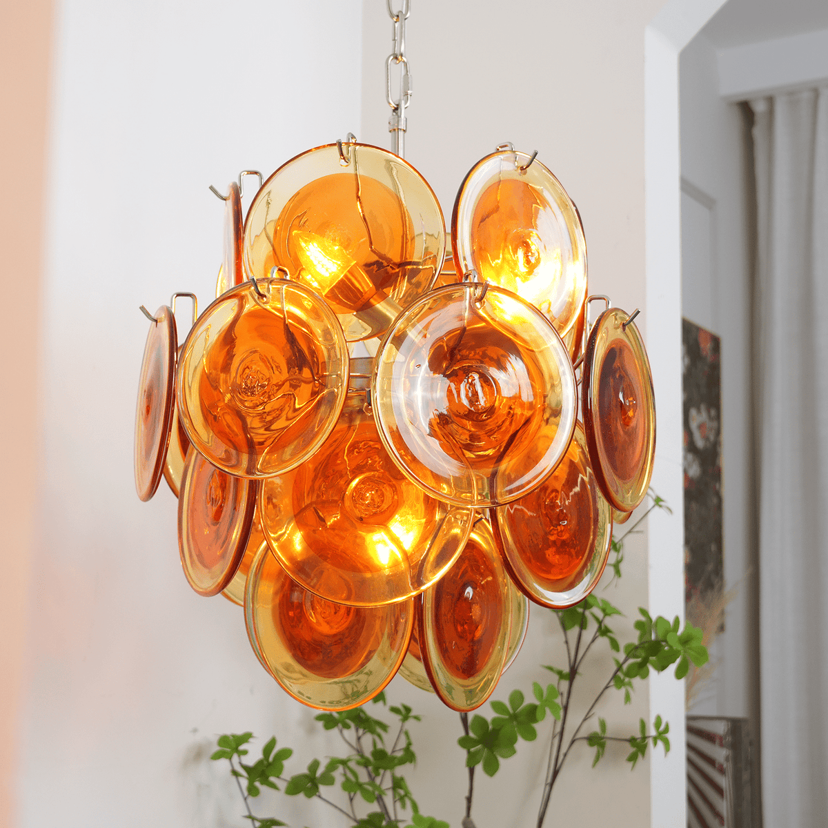 Lioruiel Kronleuchter aus Orange Murano-Glas mit geschichteten Scheiben