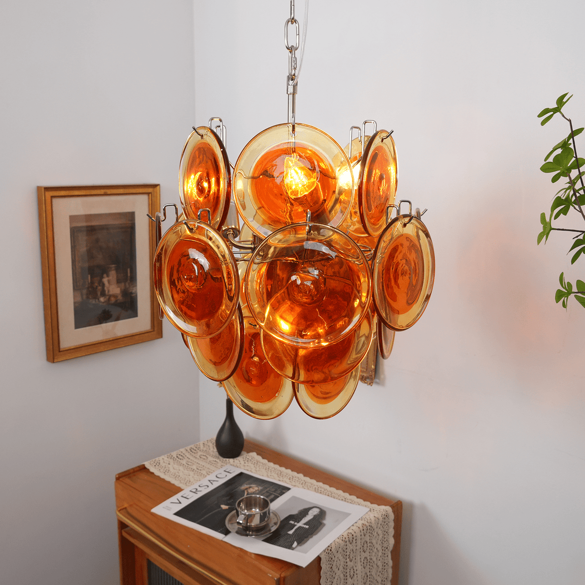 Lioruiel Kronleuchter aus Orange Murano-Glas mit geschichteten Scheiben