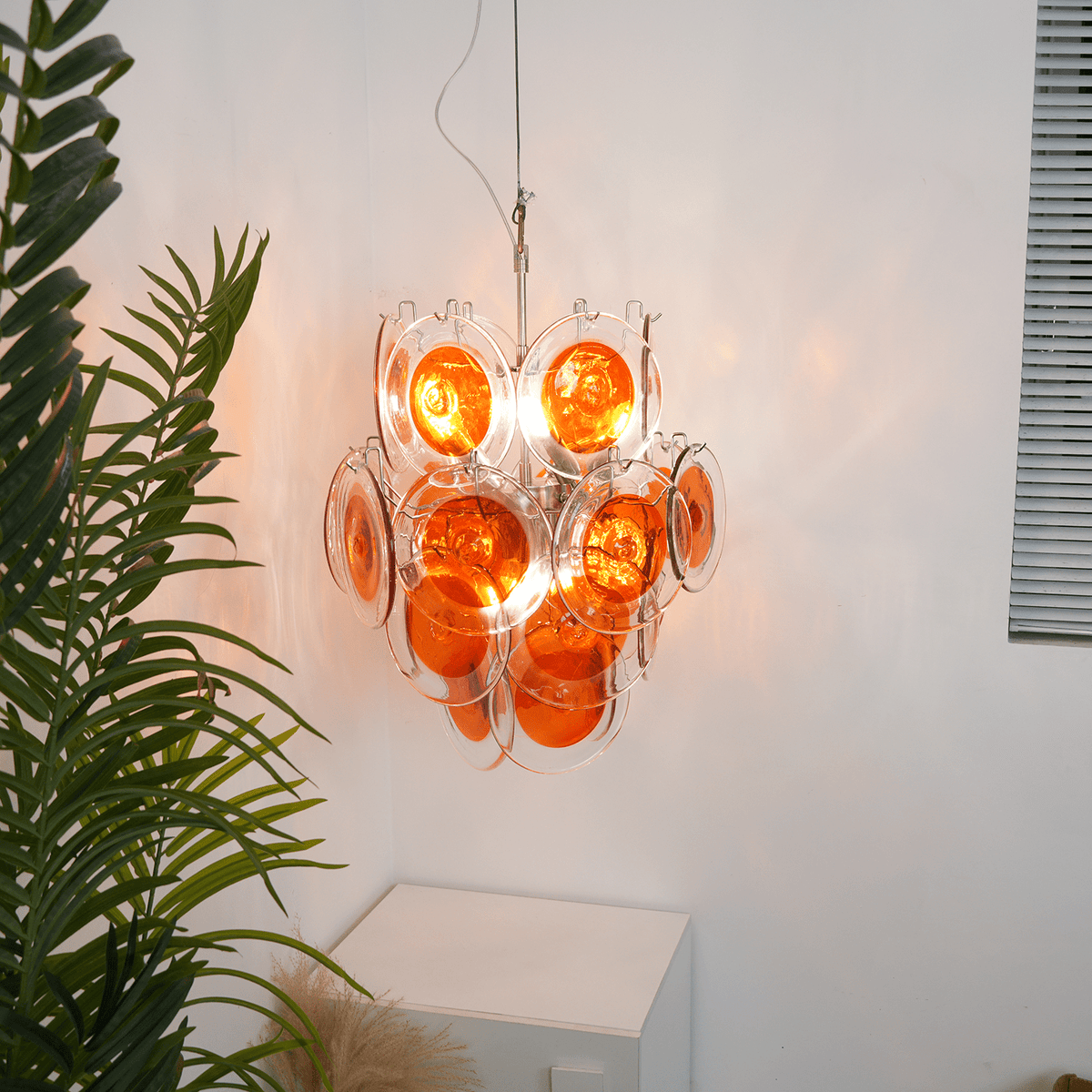Lioruiel Kronleuchter aus Orange Murano-Glas mit geschichteten Scheiben
