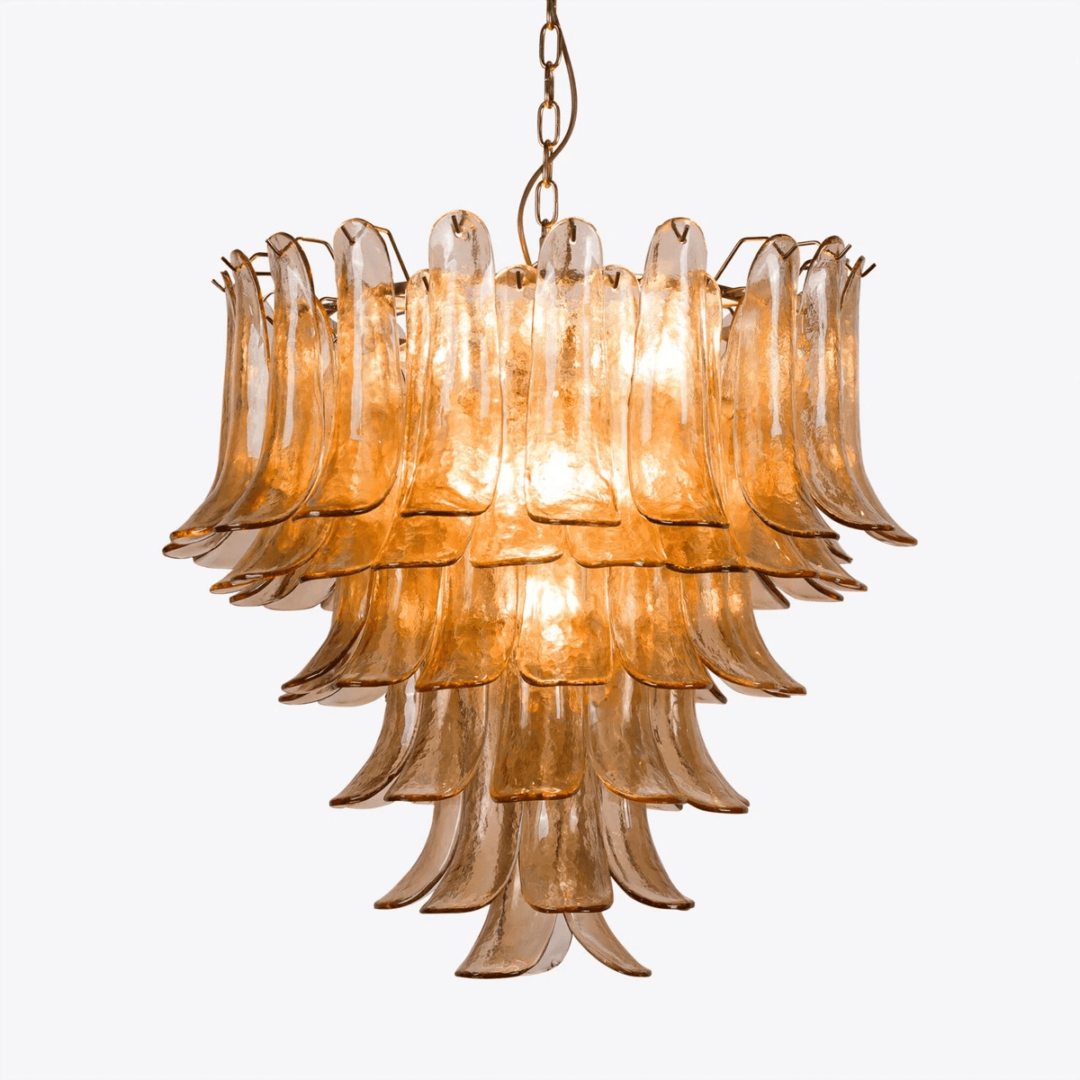 Lykne Kronleuchter aus bernsteinfarbenem Murano-Glas mit Blüten im Mid-Century-Stil