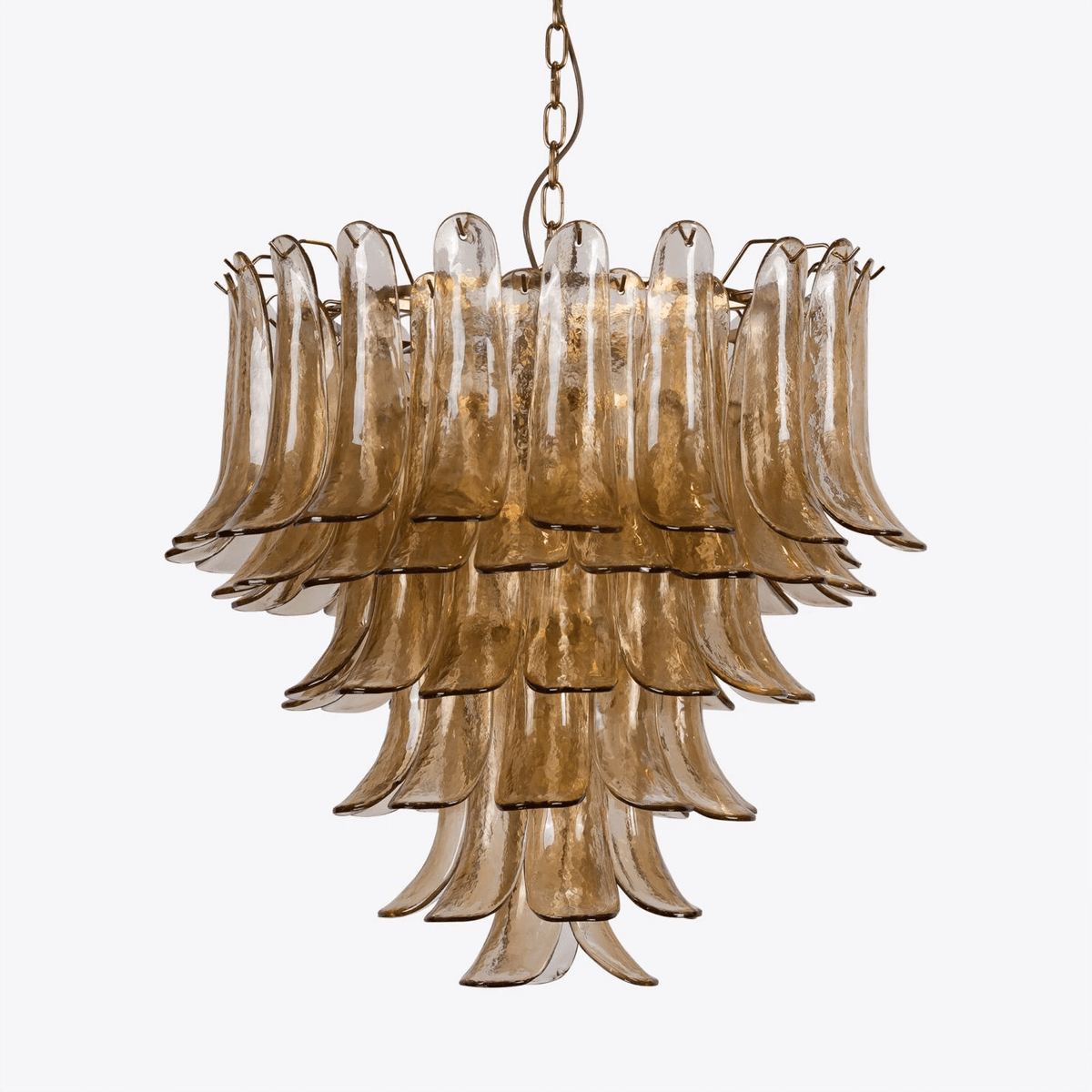 Lykne Kronleuchter aus bernsteinfarbenem Murano-Glas mit Blüten im Mid-Century-Stil