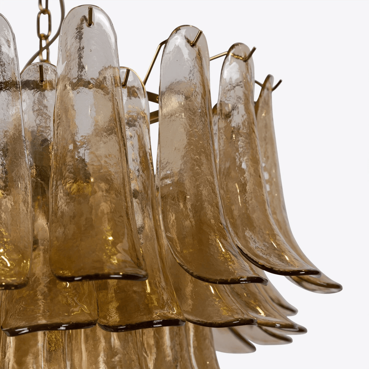 Lykne Kronleuchter aus bernsteinfarbenem Murano-Glas mit Blüten im Mid-Century-Stil