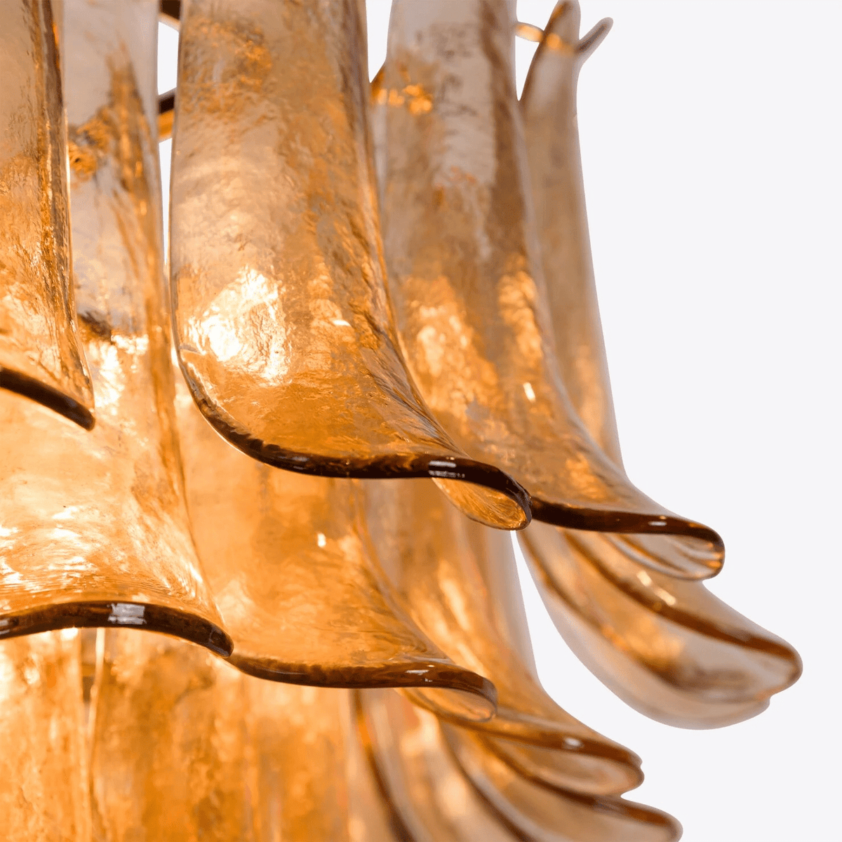 Lykne Kronleuchter aus bernsteinfarbenem Murano-Glas mit Blüten im Mid-Century-Stil
