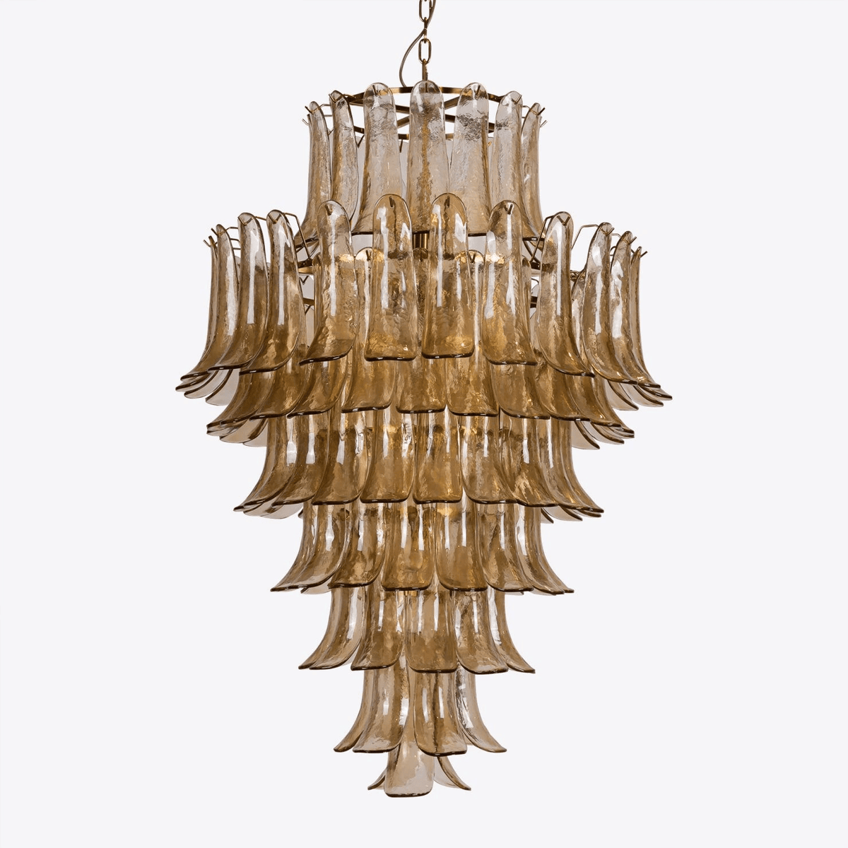 Lykne Kronleuchter aus bernsteinfarbenem Murano-Glas mit Blüten im Mid-Century-Stil