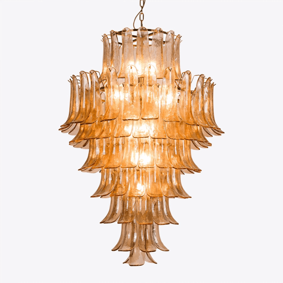 Lykne Kronleuchter aus bernsteinfarbenem Murano-Glas mit Blüten im Mid-Century-Stil