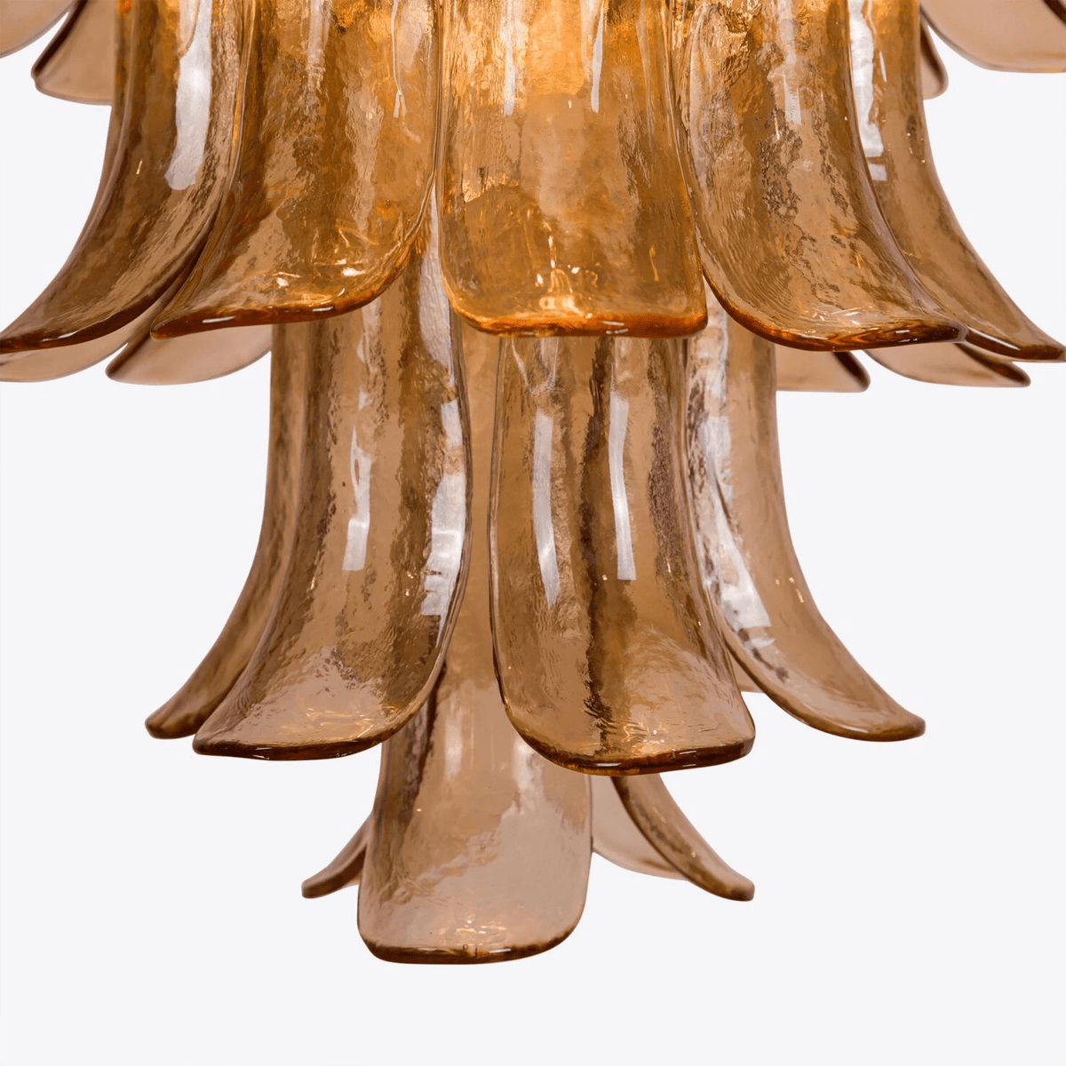 Lykne Kronleuchter aus bernsteinfarbenem Murano-Glas mit Blüten im Mid-Century-Stil