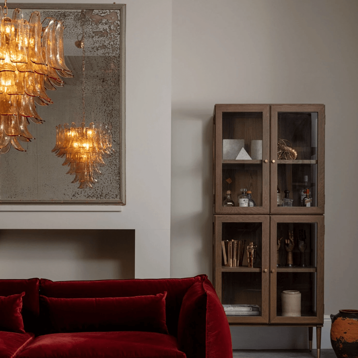 Lykne Kronleuchter aus bernsteinfarbenem Murano-Glas mit Blüten im Mid-Century-Stil
