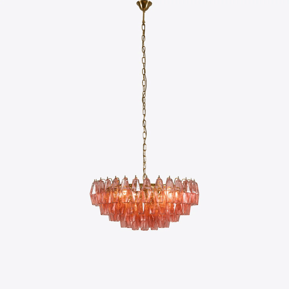 Lioruine Kronleuchter aus rosa Polygon-Glas in gestufter zeitgenössischer Kunst