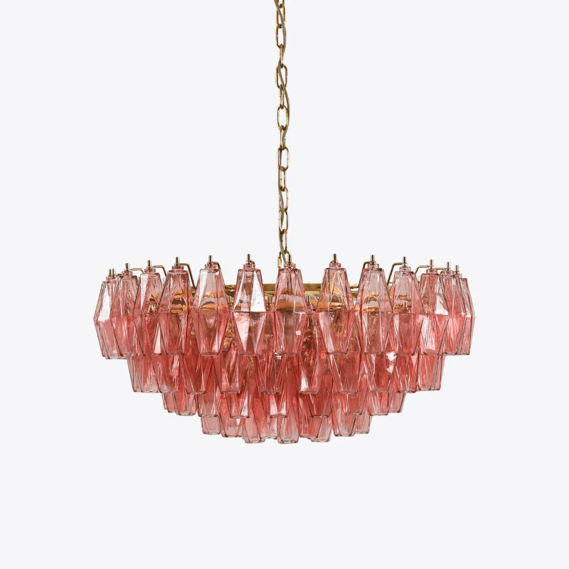 Lioruine Kronleuchter aus rosa Polygon-Glas in gestufter zeitgenössischer Kunst