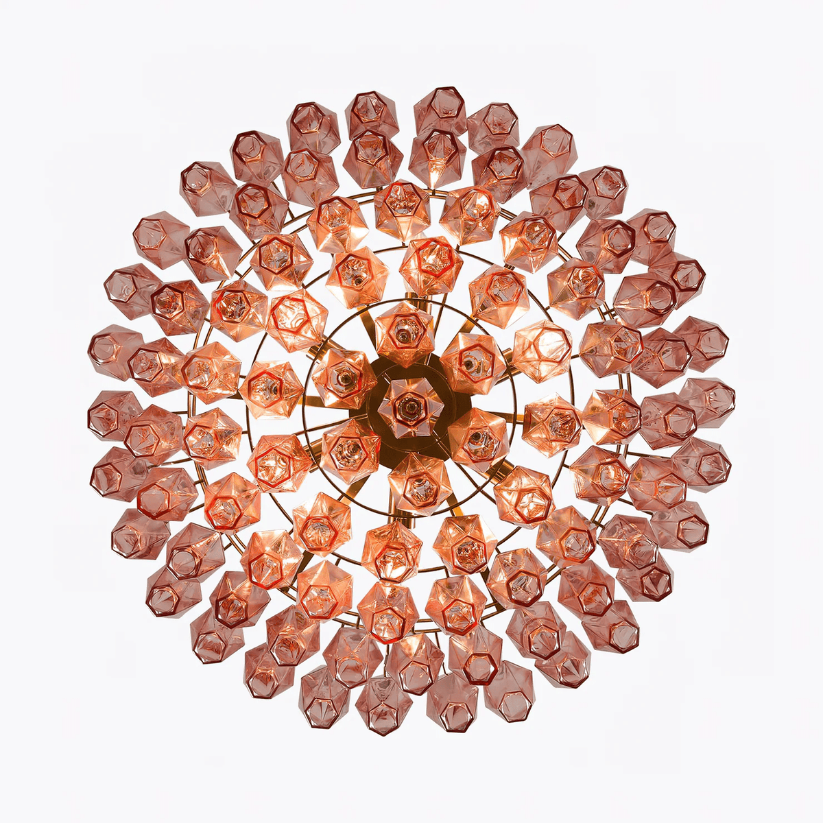 Lioruine Kronleuchter aus rosa Polygon-Glas in gestufter zeitgenössischer Kunst