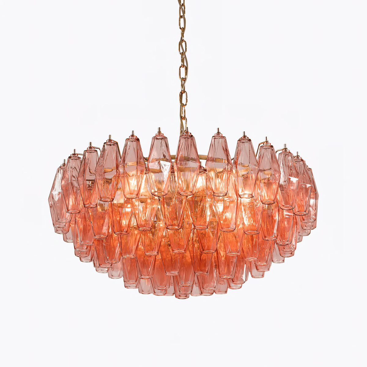 Lioruine Kronleuchter aus rosa Polygon-Glas in gestufter zeitgenössischer Kunst