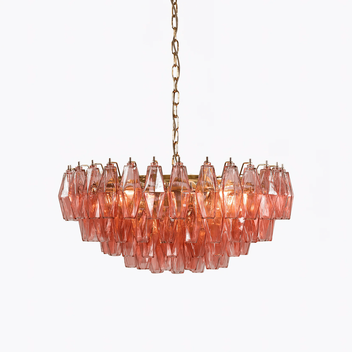 Lioruine Kronleuchter aus rosa Polygon-Glas in gestufter zeitgenössischer Kunst