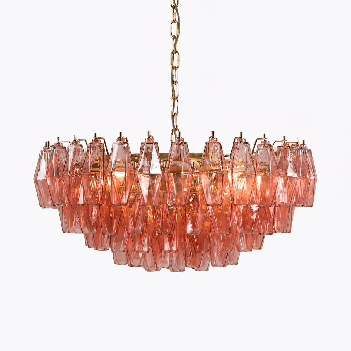 Lioruine Kronleuchter aus rosa Polygon-Glas in gestufter zeitgenössischer Kunst
