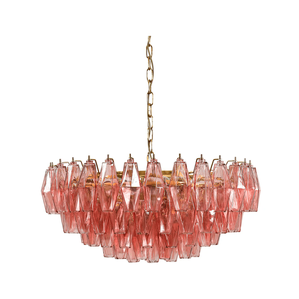 Lioruine Kronleuchter aus rosa Polygon-Glas in gestufter zeitgenössischer Kunst
