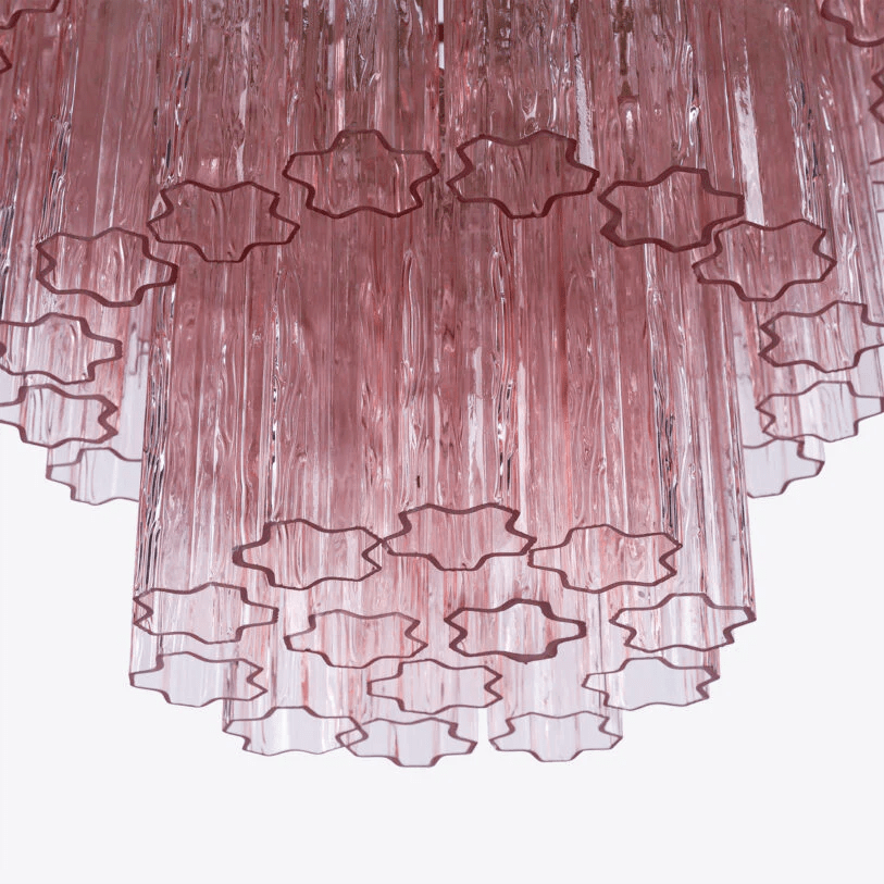 Eiraora Kronleuchter aus rosa prismenförmigem Glas in Schichten elegant