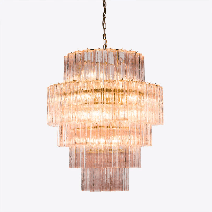 Eiraora Kronleuchter aus rosa prismenförmigem Glas in Schichten elegant