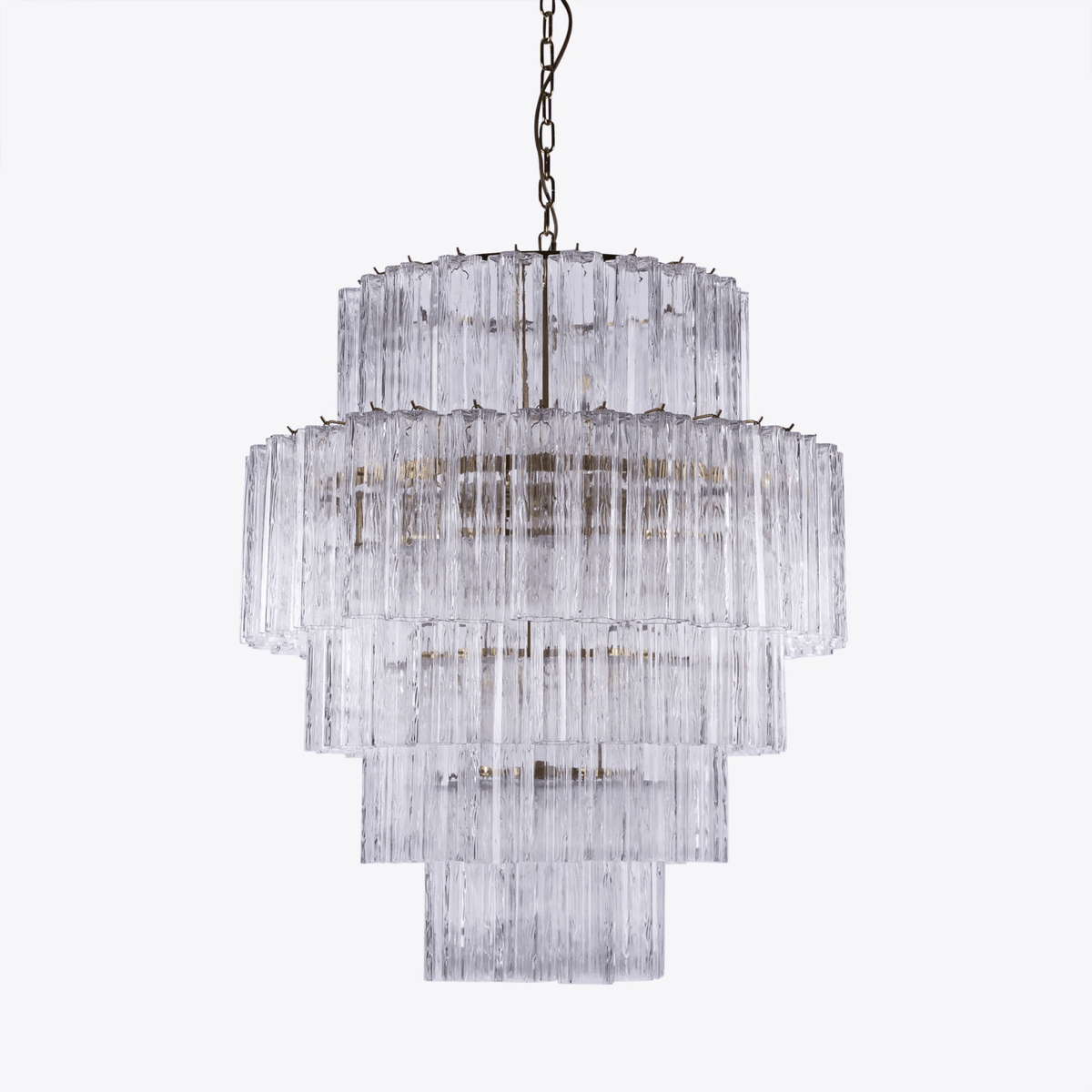 Eiraora Kronleuchter aus rosa prismenförmigem Glas in Schichten elegant