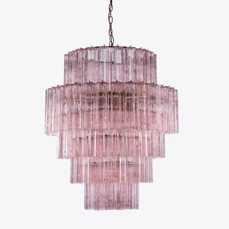 Eiraora Kronleuchter aus rosa prismenförmigem Glas in Schichten elegant