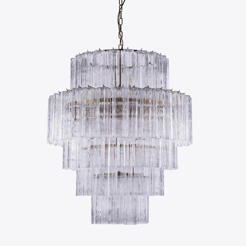 Eiraora Kronleuchter aus rosa prismenförmigem Glas in Schichten elegant