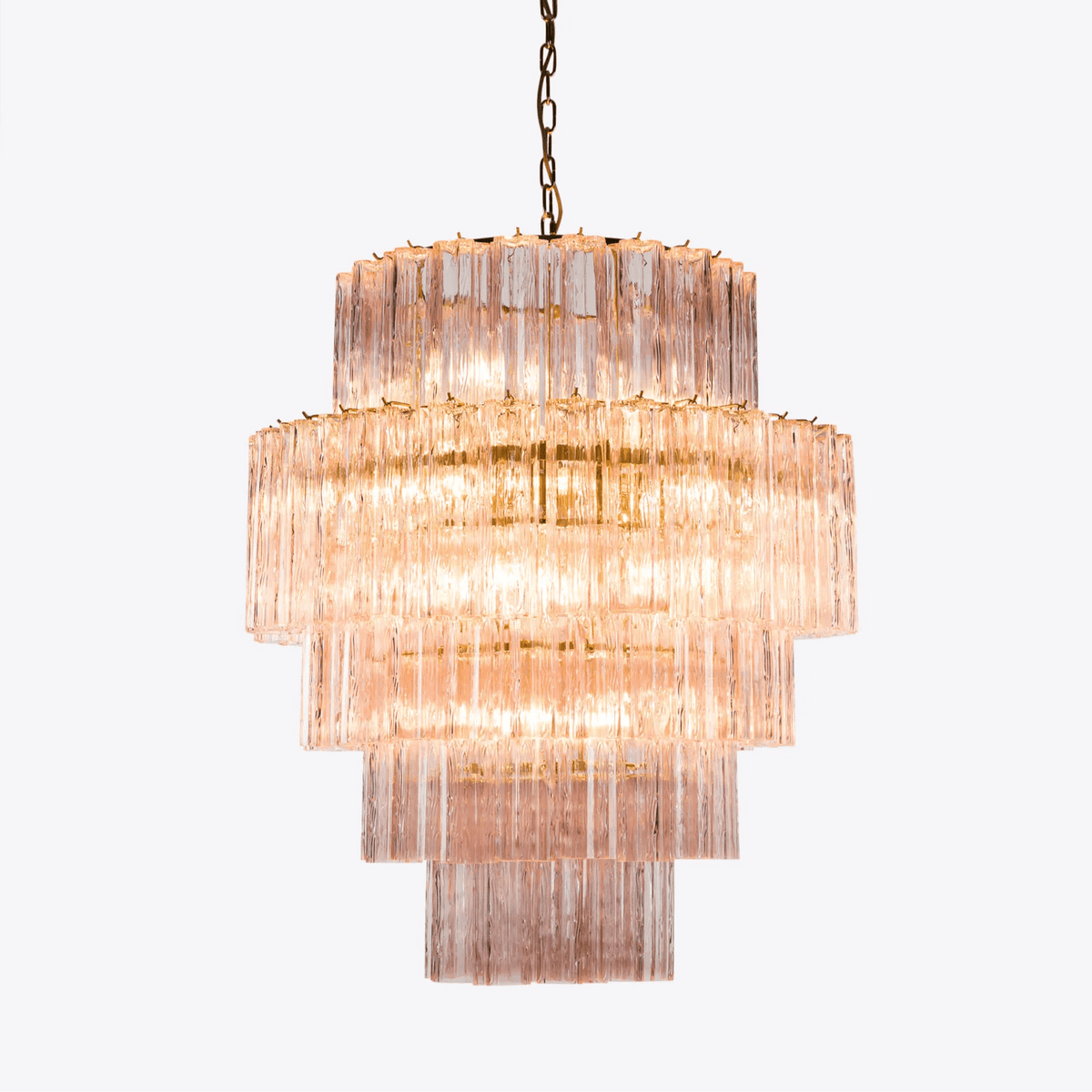 Eiraora Kronleuchter aus rosa prismenförmigem Glas in Schichten elegant