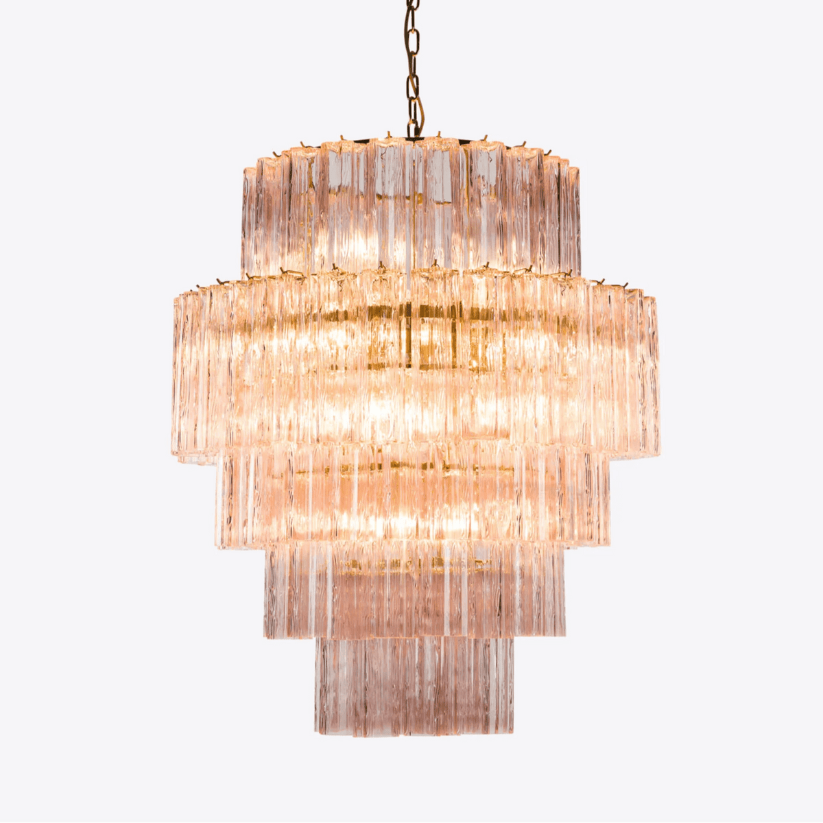 Eiraora Kronleuchter aus rosa prismenförmigem Glas in Schichten elegant