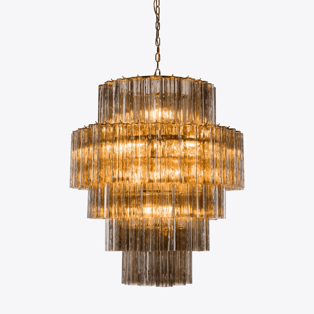 Eiraora Kronleuchter aus rosa prismenförmigem Glas in Schichten elegant